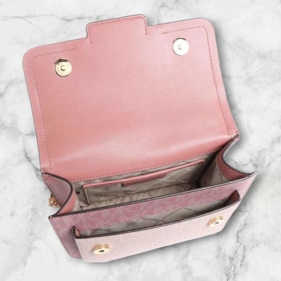 Michael Kors Heather Signature Logo Crossbody Bag Mauve/Blush/Silver, Y2k NWOT - Picture 7 of 13